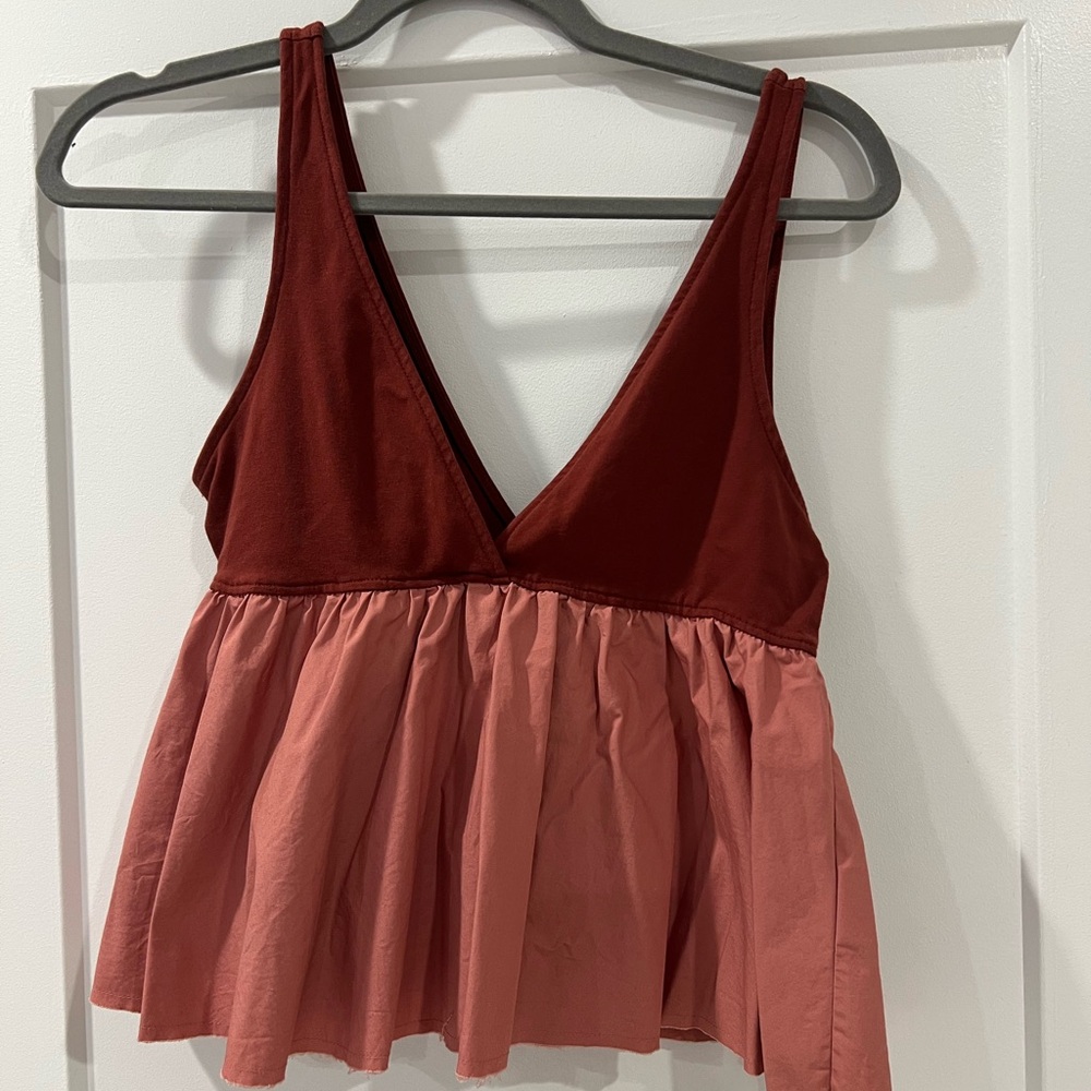 Urban Outfitters Two-Tone Deep V-Neck Tank Top (Size Small)